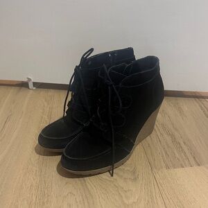 MIA Black Lace-Up Wedge Shoes